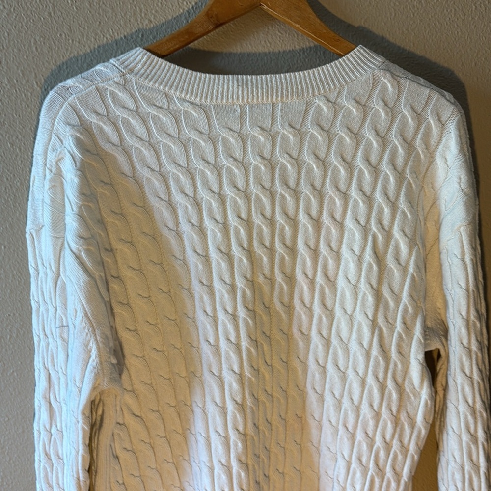 Nordstrom Cable Knit Crew Neck Sweater XL Off-White Merino Wool Blend Long Slv - Picture 6 of 8